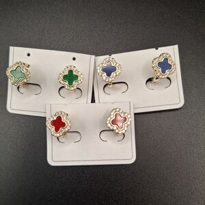 Elegant Gold-Tone Clover Earrings Set